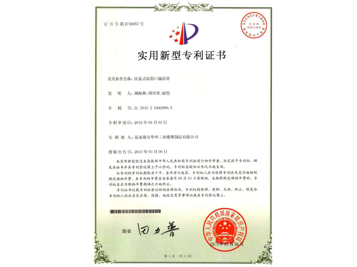 20112往返式防裂口輸送帶